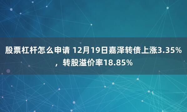股票杠杆怎么申请 12月19日嘉泽转债上涨3.35%，转股溢价率18.85%