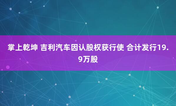 掌上乾坤 吉利汽车因认股权获行使 合计发行19.9万股